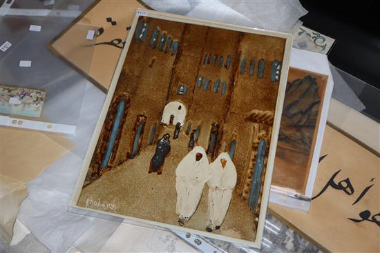 A group of assorted Middle Eastern artworks and prints, all unframed